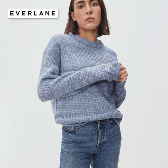EVERLANE The Oversized Alpaca Crew Sweater Sky Blue Charcoal XS Warm Oversized - Picture 1 of 10